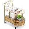 LIFEZEAL Tavolino Laterale da Divano, Carrello da Portata, Motivo di Orsetto, con 4 Ruote, Cestino, Piano in Vetro, Tavolino da Salotto, Tavolino da Caffè, Ovale, Decorativo, Piccolo, Oro