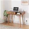 AeasyG Scrivania Legno con cassetti，Prese Integrate USB, piccola 109x51x76cm salvaspazio, 40L Ampio Spazio, Effetto Noce, per Ufficio, Camera, Scrittoio, Trucco，Mid-Century Modern