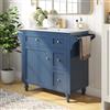 Rosebibi Armadietto da bagno a parete con sgabello integrato 2 in 1, bacino in ceramica lucida, vetro goffrato e manici dorati, mobiletto da bagno (blu)