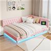 BestAlice Divano Letto 2 Posti 140x200cm, Letto Matrimoniale Imbottito con Rete a Doghe, Multifunzionale, Divano Letto con LED e Ricarica USB, in Velluto Teddy, Rosa, senza Materasso