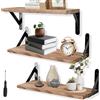 PENRUNKA 3 Pezzi Mensole da Muro con 6 Staffe Metalliche e 1 Cacciavite, Mensole Libri Parete Legno Naturale Rustiche per Cucina, Cameretta, Soggiorno, Bagno, Decorazione Camera da Letto
