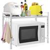 OUUTMEE Scaffale per microonde, supporto per microonde, materiale in acciaio al carbonio, supporto per microonde, piano cucina, stabile e forte, bianco, 2 livelli