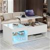 BLSYHDH Tavolino bianco lucido regolabile in altezza,Tavolino bianco con LED,Tavolino da salotto moderno soggiorno,Alto lucido tavolo da soggiorno,tavolo da caffè (bianco, 100 x 55 x 35)