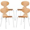 [en.casa] Set di 4 Sedie da Sala Pranzo con Scocca in Multistrato di Betulla e Gambe in Metallo Color Cromo Sedie Impilabili per Cucina Sala Riunioni - Effetto Noce