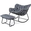 SOARS Poltrona a Dondolo con Poggiapiedi, Sedia a Dondolo da Interno ed Esterno, Poltrona Relax in Rattan con Cuscini Rimovibili per Soggiorno, Balcone e Giardino, Portata 150 kg (Grigio)