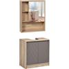 HOMCOM Set Arredo Bagno 2 Pezzi con Mobile Specchiera Grigio e Rovere