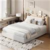 JYNVO Letto portaoggetti 140 x 200 cm, con vano portaoggetti idraulico, testiera pieghevole con vano portaoggetti, letto matrimoniale con illuminazione a LED, letto per ragazzi in pelle PU, bianco