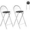 GOKHOMX Set di 2 sgabelli da bar pieghevoli con schienale, sgabello portatile sedia da bar pieghevole, seduta in similpelle, per cucina balcone esterno, Altezza seduta 61 cm, ecopelle nero e argento