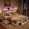 LIVLUX Letto 140 x 190 con rete LED e USB, letto matrimoniale imbottito con 3 cassetti, testiera con deposito, 2 persone per adulti e adolescenti, velluto (140 x 190 cm)