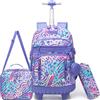 HTgroce Zaino Scuola Media Trolley Nero, 3 Set Zaini Scuola Trolley Sacchetti per Snack Astuccio Bambina