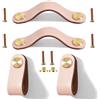 Yuaaoh Maniglie in Pelle per Mobili 4 Pezzi Pomelli per Mobili di Cuoio Maniglie per Cassettiera in Pelle Maniglie per Armadio in Pelle Maniglie Cuoio 13,8CM (Rosa)