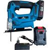 Viemylu Seghetto Alternativo 24V Taglio 0-45° con Doppio LED, Batteria 2Ah, Caricabatteria, Lama, Motore Brushless, 3500 RPM