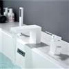 SHANFO Rubinetto per Vasca 3 Fori, Rubinetto per Bordo Vasca Cascata, Miscelatore per Vasca da Bagno con Doccetta, Bianco, 13Y6OK