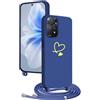 YANJIEER Cover con Cordino per Xiaomi Redmi Note 11 Pro 5G/4G Custodia Cuore d'Amore Carino Motivo, Collana Laccio Tracolla Regolabile Per Donne Ragazze, Sottile Silicone Protettiva Case Blu