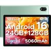 POPUX U10 2026 Neueste Android 16 Tablet 10 Pollici, 16GB RAM+128GB ROM (2TB TF) Gemini AI Tablet PC 5060mAh / Widevine L1/ 8MP+5MP Doppia Fotocamera/WiFi 6/ Type C/Jack per cuffie da 3,5 mm, Verde