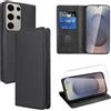 Vauki Cover in Pelle per Samsung Galaxy S25 Ultra 6.9 con 1 Vetro Temperato, Etui a Libro in PU, Porta Carte, Portafoglio, Supporto, Flip Cover Magnetica Antiurto Antigraffio, Nero