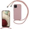 Belzsxy Cover per Samsung Galaxy A12 5G/A12 4G con Cordino, Custodia con Laccio Collana Tracolla Collo Liquido Silicone Antiurto TPU Antiurto AntiGraffio Case,Rosa Scuro