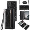 Asuwish Custodia per Samsung Galaxy Z Fold 6 5G 2024 Portafoglio con cerniera staccabile con cordino a tracolla Bling Glitter Flip Slot Porta Carte ZFold6 Z6 G Fold6 6Z Donne Uomini Ragazze Nero