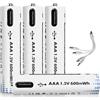 Anern Batterie al litio ricaricabili AAA da 1,5V USB ricaricabili agli ioni di litio AAA 3400mAh con cavo di ricarica 4 in 1 di tipo C, ricarica rapida, carica 1500 volte di ciclo (4 pezzi)