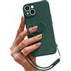 Pepmune Cover con Cordino per iPhone 15 Plus Custodia con 360° Regolabile Anello Supporto Ultra Sottile Antiurto Silicone Liquido Protettiva Cover con Laccio per iPhone 15 Plus Verde Scuro