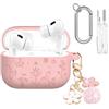 ZYJBD Custodia in silicone compatibile con AirPods Pro 3, cover protettiva antiurto con incisioni floreali e portachiavi fiore di ciliegio, custodia morbida per cuffie - Rosa elegante per donne e ragazze