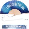 Fisura - Ventaglio in legno per matrimoni con messaggio "love is in the air". Ventaglio portatile sfumato blu, accessorio elegante con gancio incluso. Dimensioni: 42,5 x 23 cm
