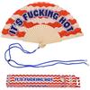 Fisura - Ventaglio originale in legno con scritta "F*cking Hot", ventaglio a mano moderno con motivo a onde rosse, con laccetto incluso, idea regalo simpatica, 42,5 x 23 cm