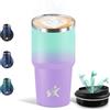 Motswedi Termos Caffè 600 ML, Tazza termica Riutilizzabili Prova di Perdite, Bicchiere Termico, Acciaio Inox 304, Travel Mug per Caffè Caldo e Freddo, Latte e Tè - Turchese & Lilla chiaro