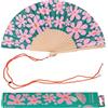 Fisura - Ventaglio in legno con stampa floreale rétro. Accessorio elegante e colorato, ventaglio portatile rosa e verde con gancio incluso. Dimensioni: 42,5 x 23 cm