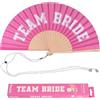 Fisura - Ventaglio in legno con messaggio "team bride". Accessorio perfetto per matrimoni e addii al nubilato, ventaglio portatile colorato con gancio incluso. Dimensioni: 42,5 x 23 cm