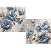 DRW Set di 2 quadri tela con fiori dipinti a mano in bianco e blu 80 x 3 x 80 cm