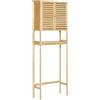 kleankin Mobile Bagno Sopra WC Salvaspazio in Bambù e MDF, Scaffale per Lavatrice con Armadietto a 2 Ante, 60x23x173cm