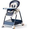 Veitoalioy Pelle PU Seggiolone, Seggiolone Pappa 0 36 Mesi, Sedile da Pranzo Multi-funzionale e Multi-ingranaggio Regolabile, Sedili Per Pasti Dotati Di Ruote e Piatti Staccabili (808 Blue)