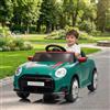 GarveeTech Auto elettrica con licenza da 12 V per bambini, con telecomando, illuminazione a LED, musica, clacson, USB, doppie porte, cintura di sicurezza, 3 km/h, dai 3 anni in su, verde