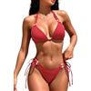 Rayson Donna Costume da Bagno Sexy 2 Pezzi Elegante Tie Triangolo Bikini di Perle Imbottito Colore Puro Spiaggia a Vita Bassa(Rosa,S)