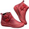 Generic Stivaletti da donna vintage con supporto per l'arco del piede - Scarpe alla caviglia in pelle PU, stivali con lacci piatti, antiscivolo, tacco basso, stivali invernali comodi e morbidi, Colore: rosso,