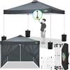 COBIZI Gazebo 3x3m Pieghevole con 4 Parti Laterali,da Esterno in Ferro Regolabile in Altezza Tendone Pieghevole con Telo Impermeabile,Protezione UV impermeabile di base 50+(grigio)