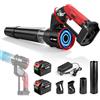 ONEVAN Soffiatore elettrico a batteria con display digitale, 525 W, senza spazzole, girevole a 180°, 180 km/h e 3 marce, 558 m³/h, con 4 ugelli, 2 batterie da 4,5 Ah, soffiatore senza fili per