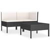 vidaXL Divani da Giardino Set 3pz con Cuscini Salotto Sofà Dormeuse Canapè Ottomana Divanetti Poltrone Sedute Arredo in Polyrattan Nero