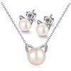 Jiamiaoi Orecchini a perno con perle d' acqua dolce per donne/ragazze in argento 925, collana e orecchini con sagoma di gatto
