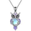 YAFEINI - Collana con ciondolo a forma di gufo in pietra di luna, in argento Sterling, con dettagli in filigrana, regalo per la festa della mamma e Natale, gioielli per donne e ragazze, Argento