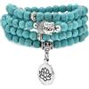 oasymala Bracciale Mala da 6 mm con 108 perline, collana Yoga Zen con ciondolo Buddha e loto per la preghiera (Turchese verde (Green Turquoise))