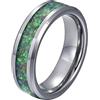 Homxi Anelli Punk Uomo,Anelli Rotonda con Opale 8MM Anelli Uomo Tungsteno Anelli Verde Argento Anello Taglia 20(60mm)
