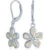 Bling Jewelry Bianco Plumeria Fiore Creato Opale Pendenti Goccia Per Donne .925 Argento Lever Back October Birthstone