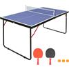 vutizal Tavolo da ping pong pieghevole da 137 cm, set da ping pong con rete e 2 racchette, pannello in MDF blu, gambe in metallo a forma di U, antiscivolo, salvaspazio, per interni ed esterni, bambini e