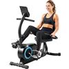 SPORTNOW Cyclette da Casa Orizzontale con 8 Livelli di Resistenza Magnetica, Cyclette Recumbent con Bluetooth App, Schermo LCD, Frequenza Cardiaca, Sedile Regolabile, Ruote, Allenamento Casa Anziani