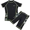 Rcniso Set Muta da Uomo in 2 Pezzi con Bordo Verde Fluorescente per Immersioni e Surf, Tessuto Elastico per un Abbigliamento Comodo, Camicia a Maniche Corte con Pantaloncini per Sport Acquatici (L)
