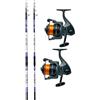 Kolpo combo pesca con 2 canne + 2 mulinelli + filo precaricato ottimo per surfcasting carpfishing siluro storione scogliere spiaggia