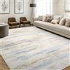 smiry Tappeto moderno astratto per soggiorno, 140 x 200 cm, lavabile, antiscivolo, in lana sintetica, a pelo corto, per camera da letto, sala da pranzo, ufficio, blu e beige