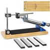 Jradse Affilacoltelli manuale con guida angolare - Kit professionale comprensivo di 4 pietre per affilare, adatto a tutti i coltelli da cucina e da outdoor, con base antiscivolo in legno